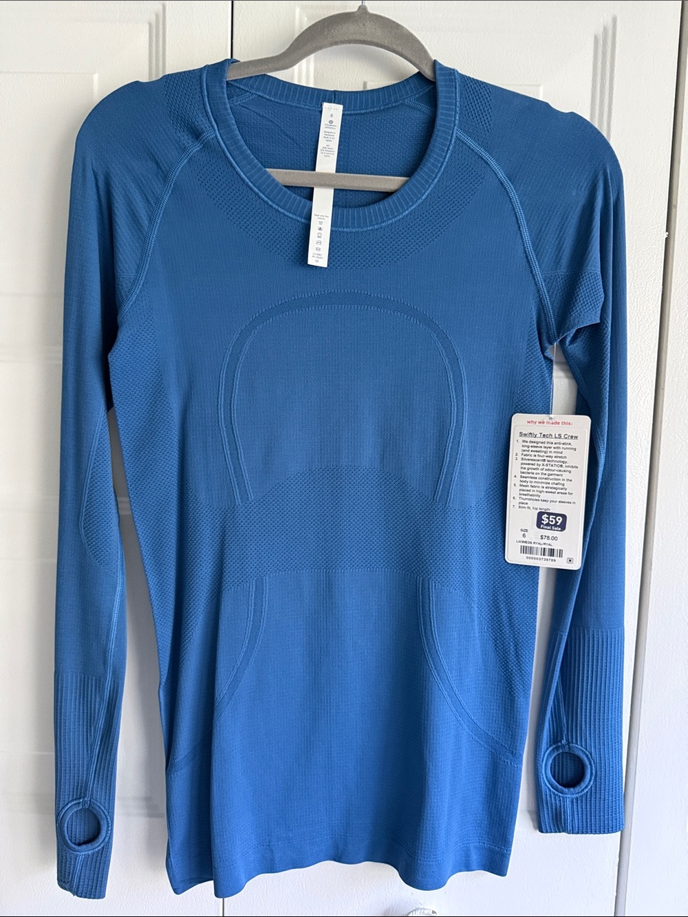 lululemon athletica long sleeve swiftly top in blue NWT